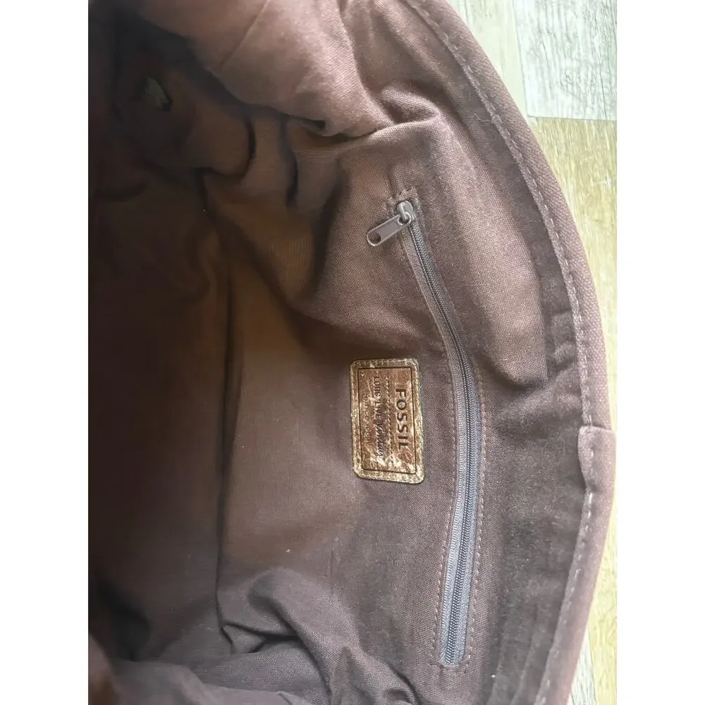 FOSSIL Messenger Bag Cross Body Brown Leather Purse Mens Womens